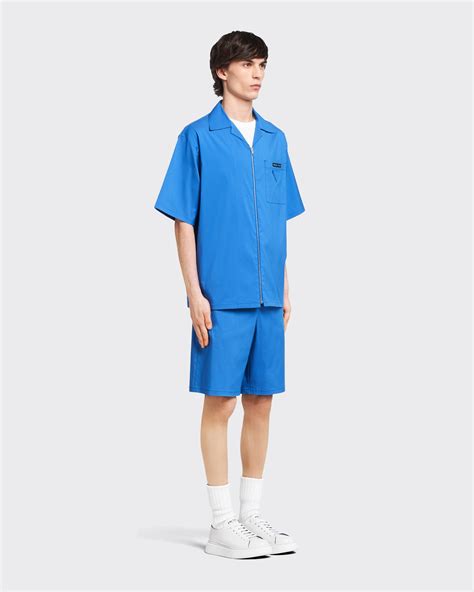 prada jaehyun stretch cotton bowling shirt|Light Blue Stretch cotton bowling shirt .